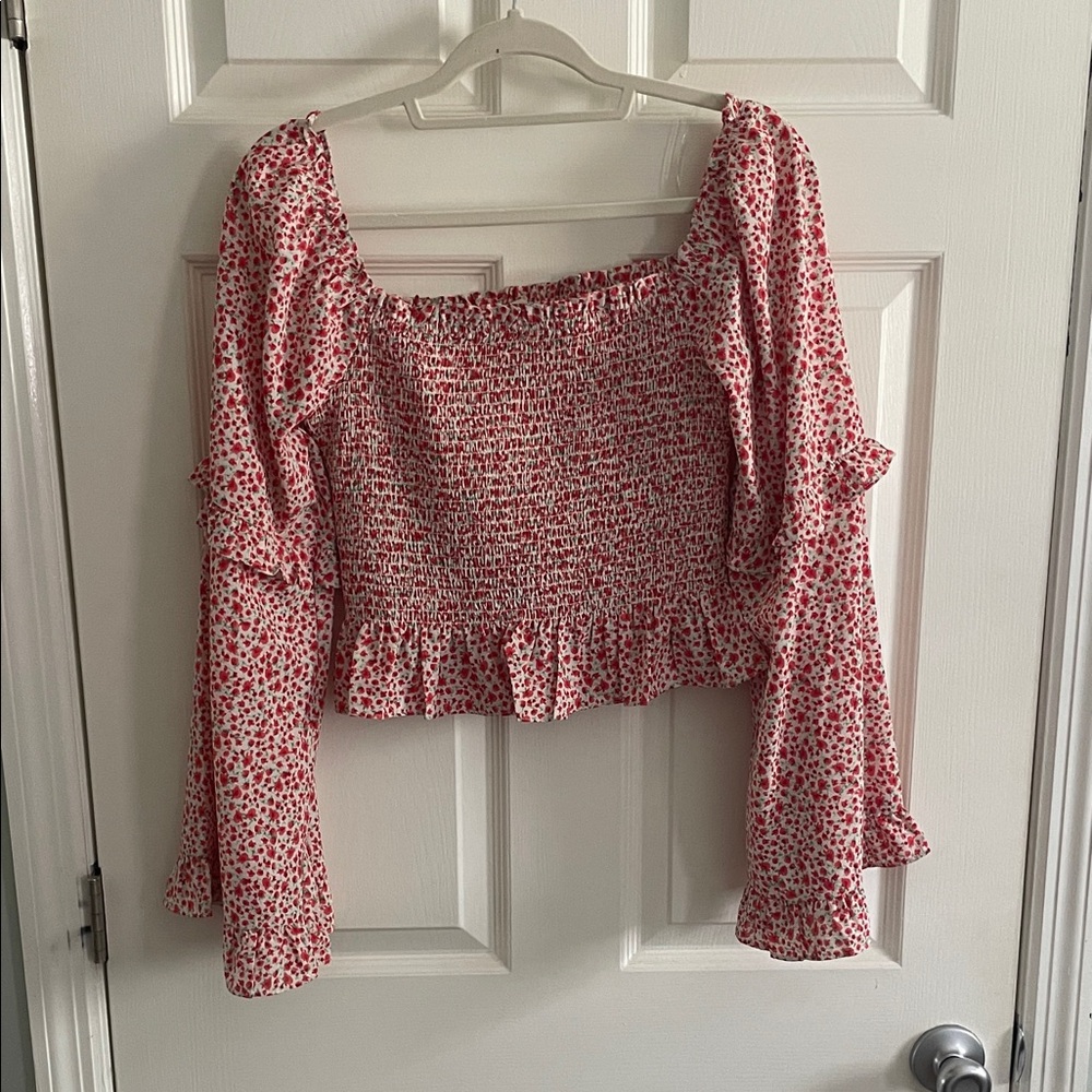 Altar'd State Red Floral Smocked Blouse